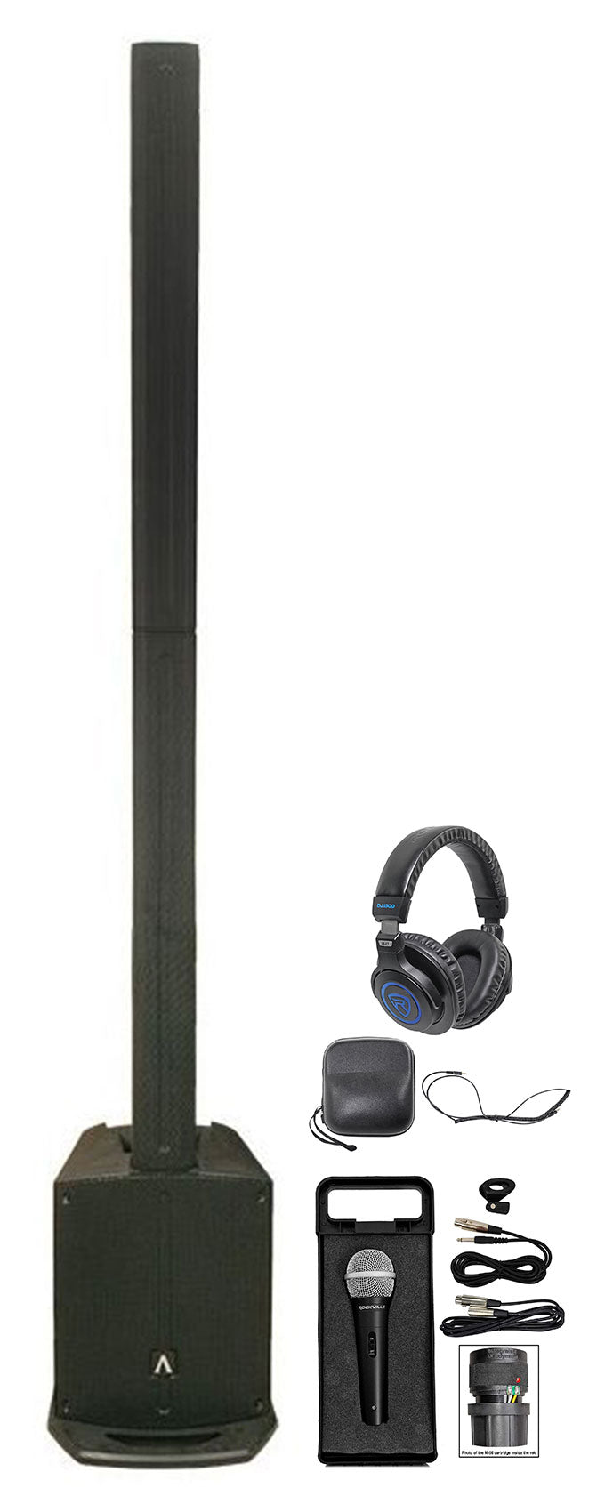 AS8 ACDC 1000W Powered PA System Column Speaker+Headphones+Mic