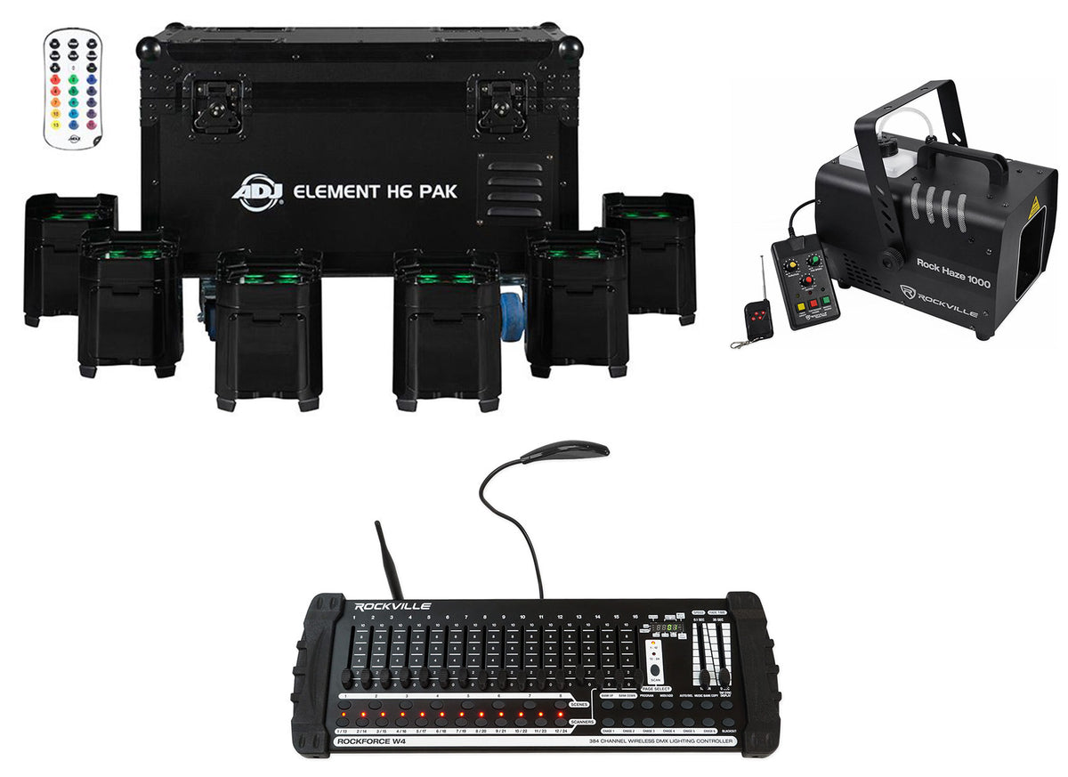 Element H6 Pak (6) RGBAW+UV Outdoor Wireless DMX Lights + Controller + Hazer