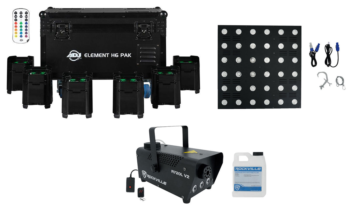 Element H6 Pak (6) RGBAW+UV Wireless DMX Lights + Fogger + Effect Light