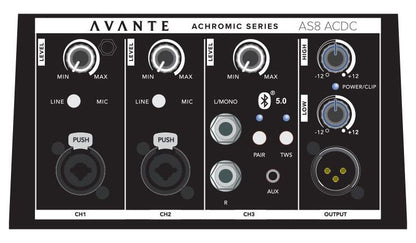 (2) Avante Audio ADJ Achromic AS8 ACDC 1000W Powered Column PA Systems in Black