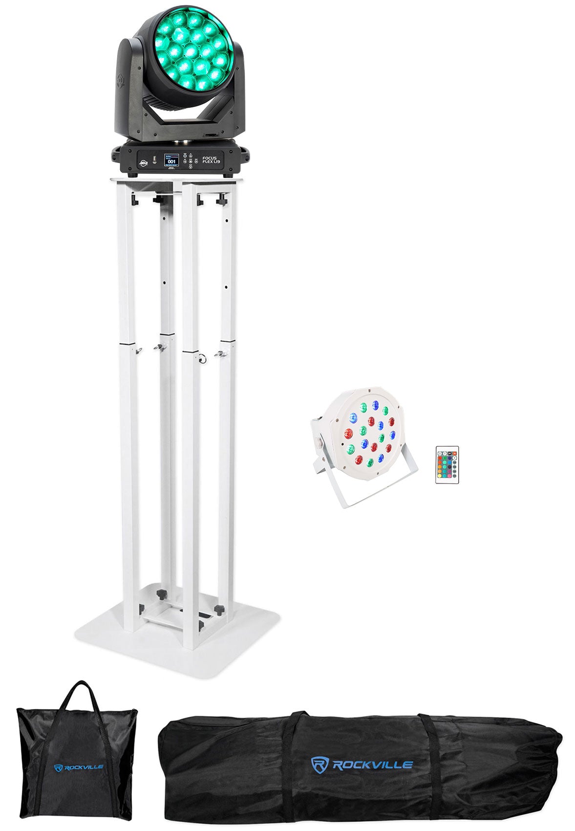Focus Flex L19 RGBL LED DMX Moving Head Light + Totem Stand + Up-Light
