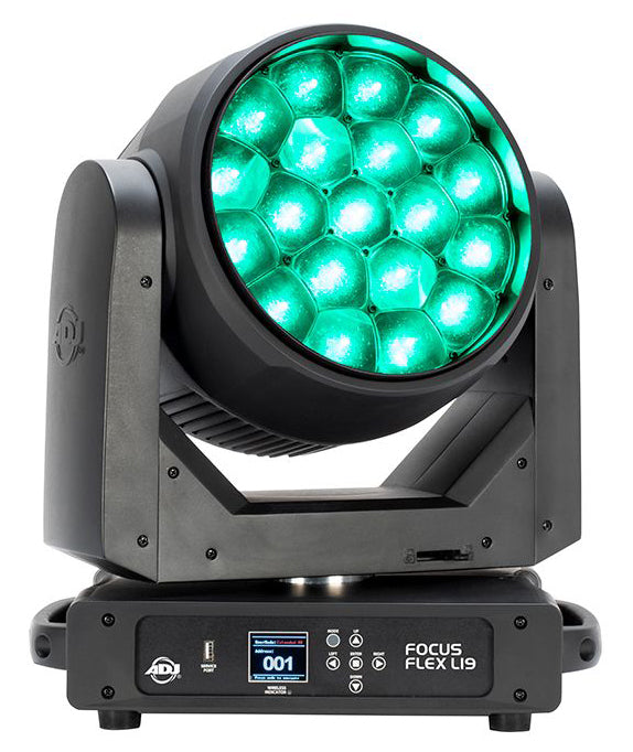(2) Focus Flex L19 RGBL LED DMX Moving Head Lights w/Pixel FX