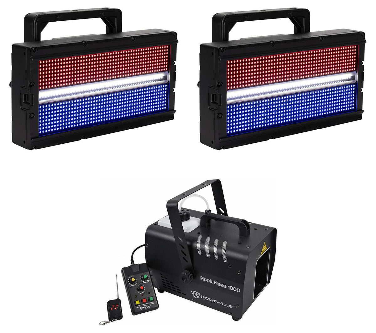(2) Jolt Panel FXIP LED DMX Strobe/Wash Lights+1000 CFM Hazer