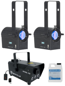(2) American DJ Encore Profile Mini Color RGBWAL Ellipsoidal Spot Lights+Fogger