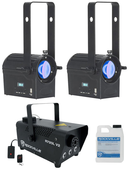 (2) American DJ Encore Profile Mini Color RGBWAL Ellipsoidal Spot Lights+Fogger
