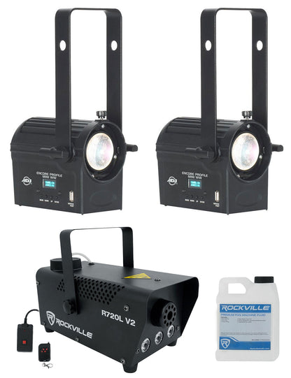 (2) American DJ Encore Profile Mini WW Warm White Ellipsoidal Spot Lights+Fogger