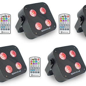 (5) Rockville MINI RF4 V2 Black DJ/Party Wash Lights+RF Remote+APP+Wireless DMX