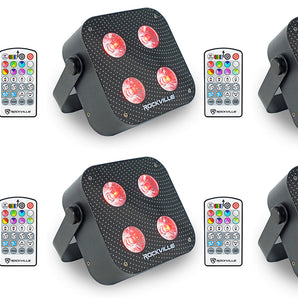 (6) Rockville MINI RF4 V2 Black DJ/Party Wash Lights+RF Remote+APP+Wireless DMX