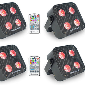 (8) Rockville MINI RF4 V2 Black DJ/Party Wash Lights+RF Remote+APP+Wireless DMX