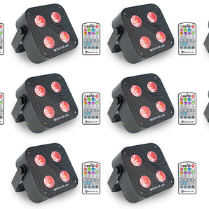 (10) Rockville MINI RF4 V2 Black DJ/Party Wash Lights+RF Remote+APP+Wireless DMX