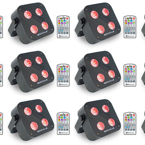 (12) Rockville MINI RF4 V2 Black DJ/Party Wash Lights+RF Remote+APP+Wireless DMX