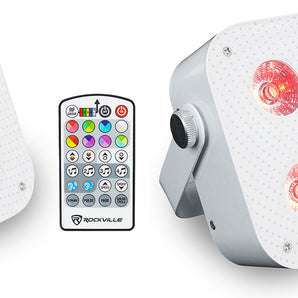 (2) Rockville MINI RF4 V2 White DJ/Party Wash Lights+RF Remote+APP+Wireless DMX