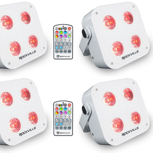 (4) Rockville MINI RF4 V2 White DJ/Party Wash Lights+RF Remote+APP+Wireless DMX