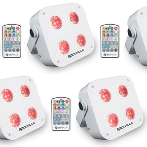 (5) Rockville MINI RF4 V2 White DJ/Party Wash Lights+RF Remote+APP+Wireless DMX