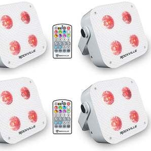(8) Rockville MINI RF4 V2 White DJ/Party Wash Lights+RF Remote+APP+Wireless DMX