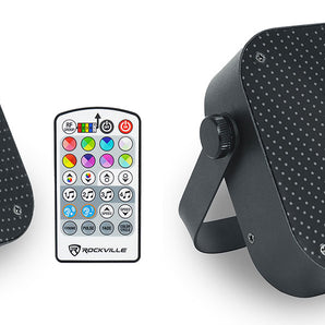 (2) Rockville MINI RF1 V3 Black Bright DJ/Party LED Wash Up Lights+RF Remote+APP