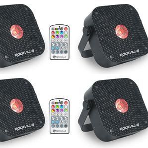 (4) Rockville MINI RF1 V3 Black Bright DJ/Party LED Wash Up Lights+RF Remote+APP