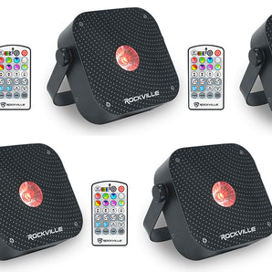 (5) Rockville MINI RF1 V3 Black Bright DJ/Party LED Wash Up Lights+RF Remote+APP