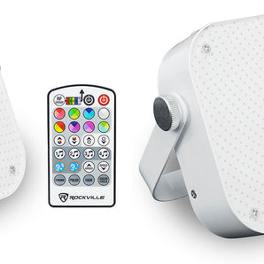 (2) Rockville MINI RF1 V3 White Bright DJ/Party LED Wash Up Lights+RF Remote+APP