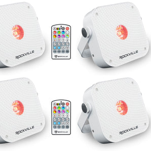 (4) Rockville MINI RF1 V3 White Bright DJ/Party LED Wash Up Lights+RF Remote+APP