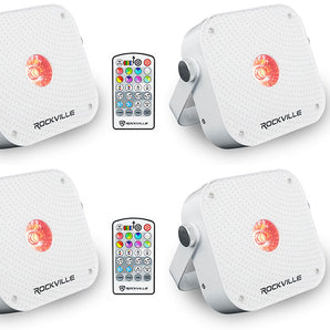 (8) Rockville MINI RF1 V3 White Bright DJ/Party LED Wash Up Lights+RF Remote+APP