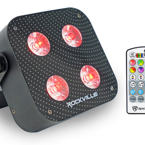 (2) Rockville MINI RF4 V2 Black DJ/Party Wash Lights+RF Remote+APP+Wireless DMX