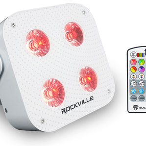 (2) Rockville MINI RF4 V2 White DJ/Party Wash Lights+RF Remote+APP+Wireless DMX
