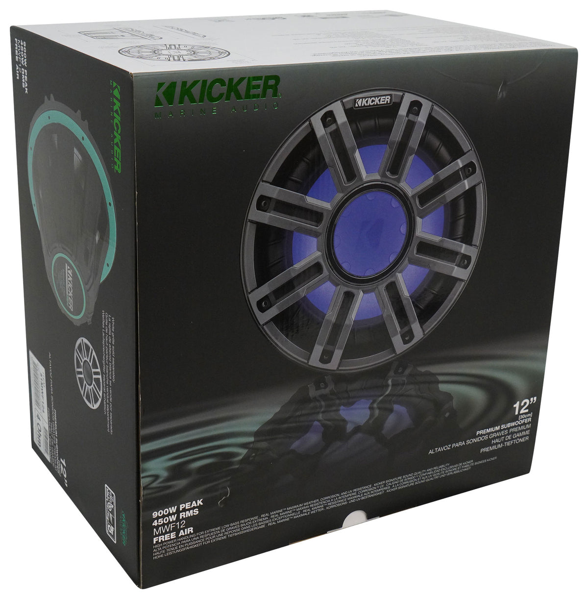 KICKER 51MWF124 12" 450 Watt RMS Marine Boat Free Air Subwoofer 4-Ohm Sub