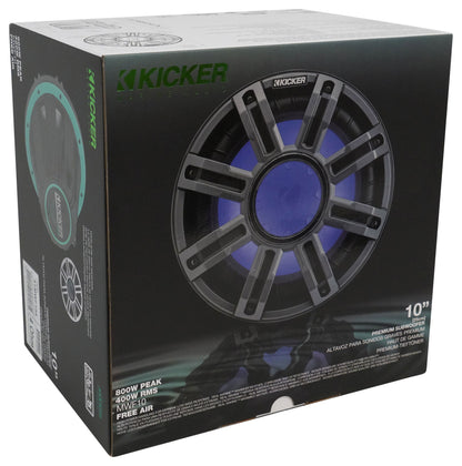 KICKER 51MWF104 10" 400 Watt RMS Marine Boat Free Air Subwoofer 4-Ohm Sub