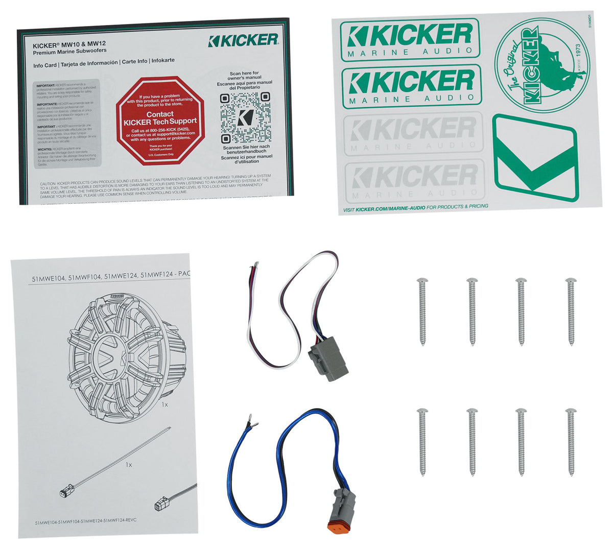 KICKER 51MWE124 12" 450 Watt RMS Marine Boat Subwoofer 4-Ohm Sub