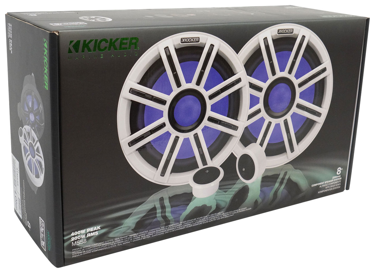 Pair KICKER 51MSS8 8" 400 Watt Premium Marine Component Speakers 4-Ohm MSS8