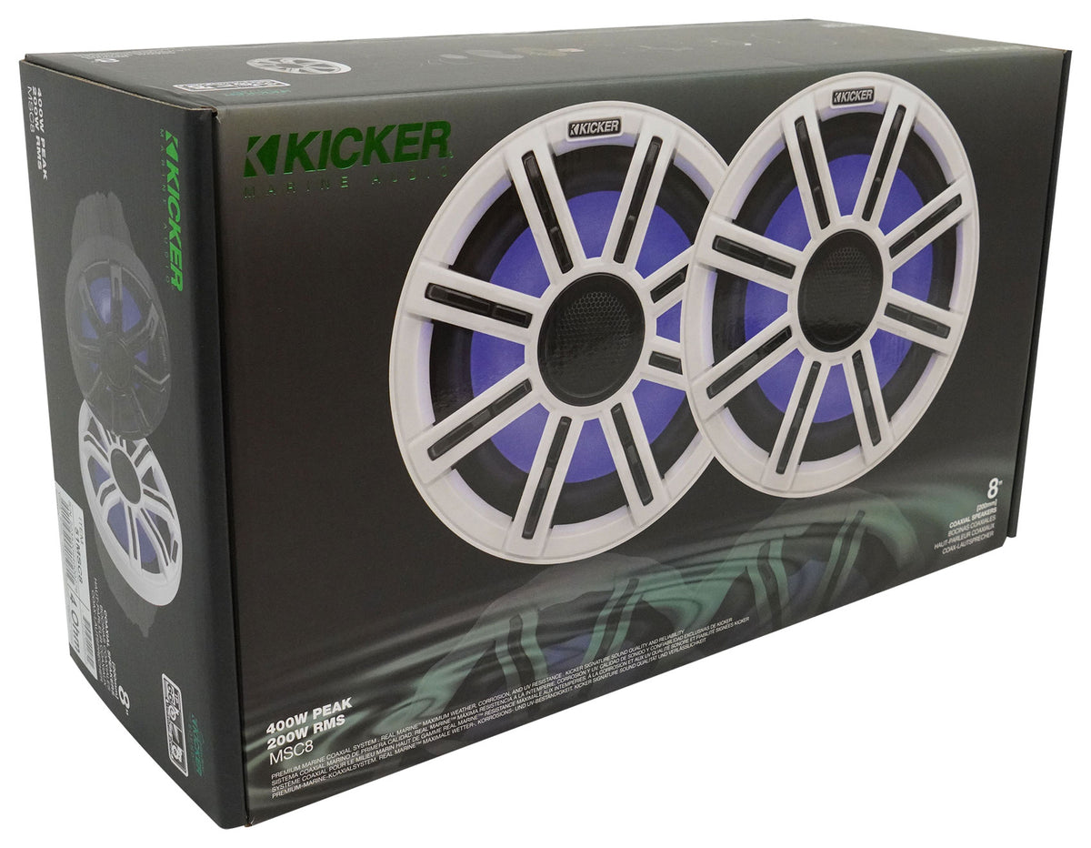 Pair KICKER 51MSC8 MSC84 8" 400 Watt Premium Marine Boat Speakers 4-Ohm