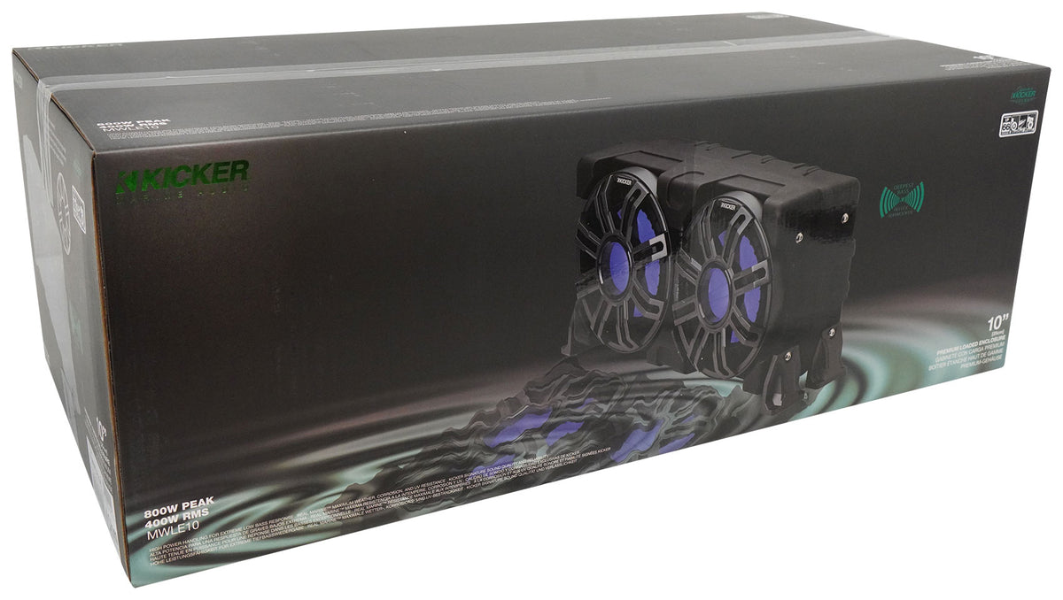 KICKER 51MWLE104 Dual 10" 400w Marine Boat Loaded Subwoofers in Enclosure Box