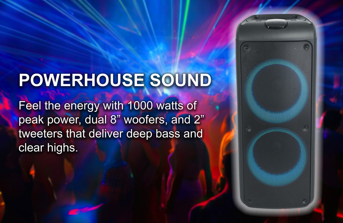 Rockville ROCK PARTY 9 Dual 8" Home/Portable Bluetooth Speaker Deep Bass+Effects