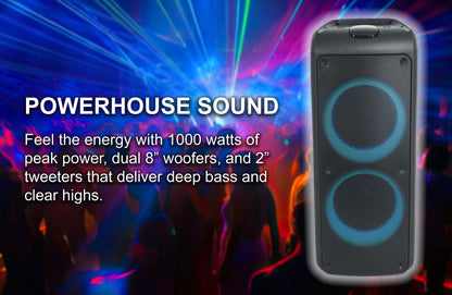 Rockville ROCK PARTY 9 Dual 8" Home/Portable Bluetooth Speaker Deep Bass+Effects