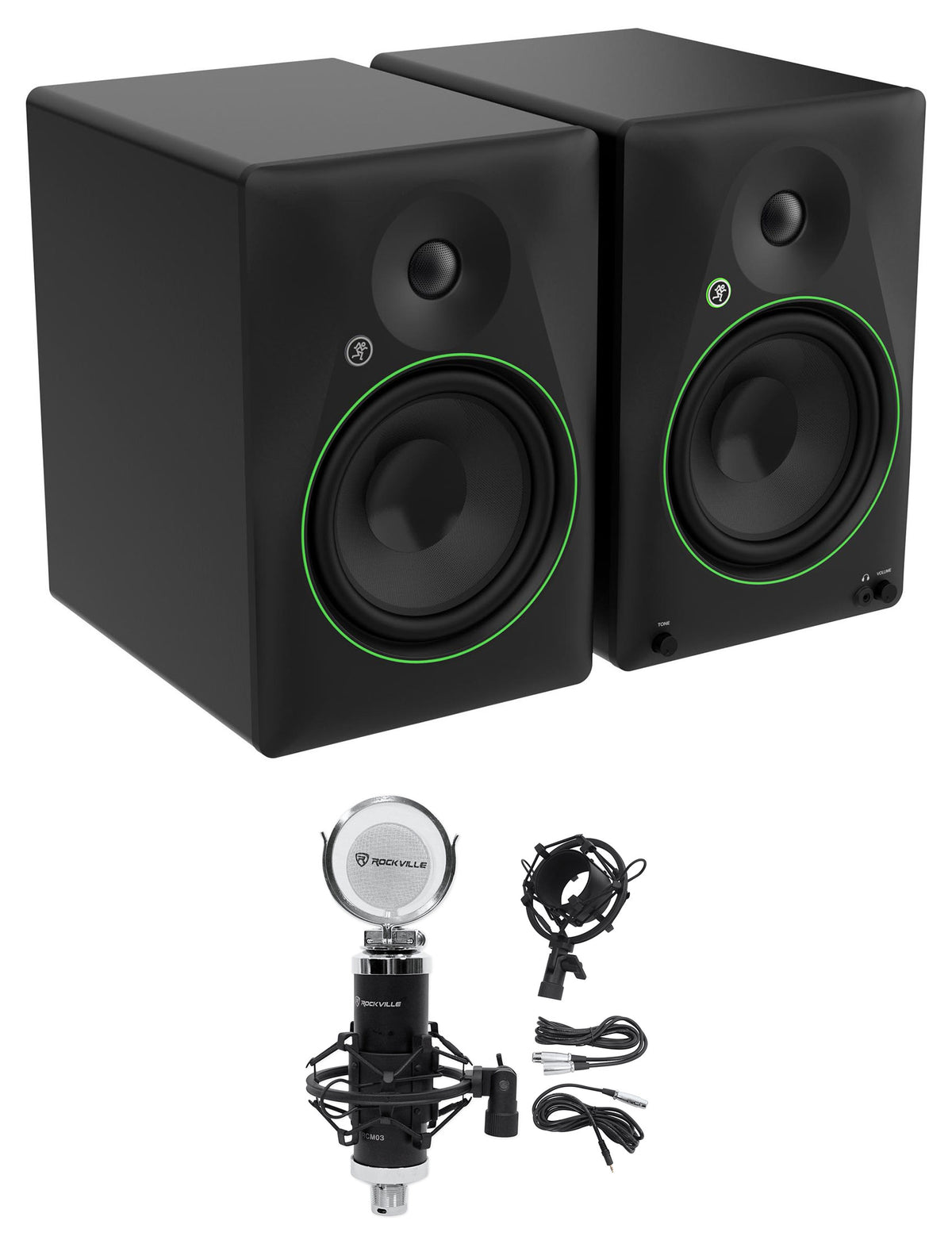 (2) Mackie CR8BT 8" Powered Studio Monitors w/ Tone Control+Recording Microphone