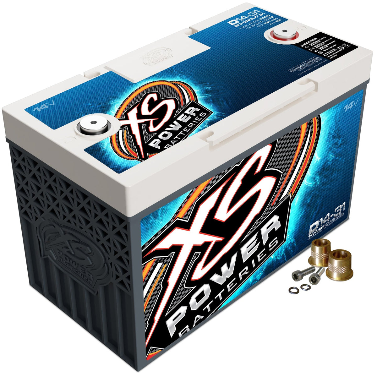 XS Power D14-31 14V AGM Battery with M6 Terminal Bolts, Max 5000Amps