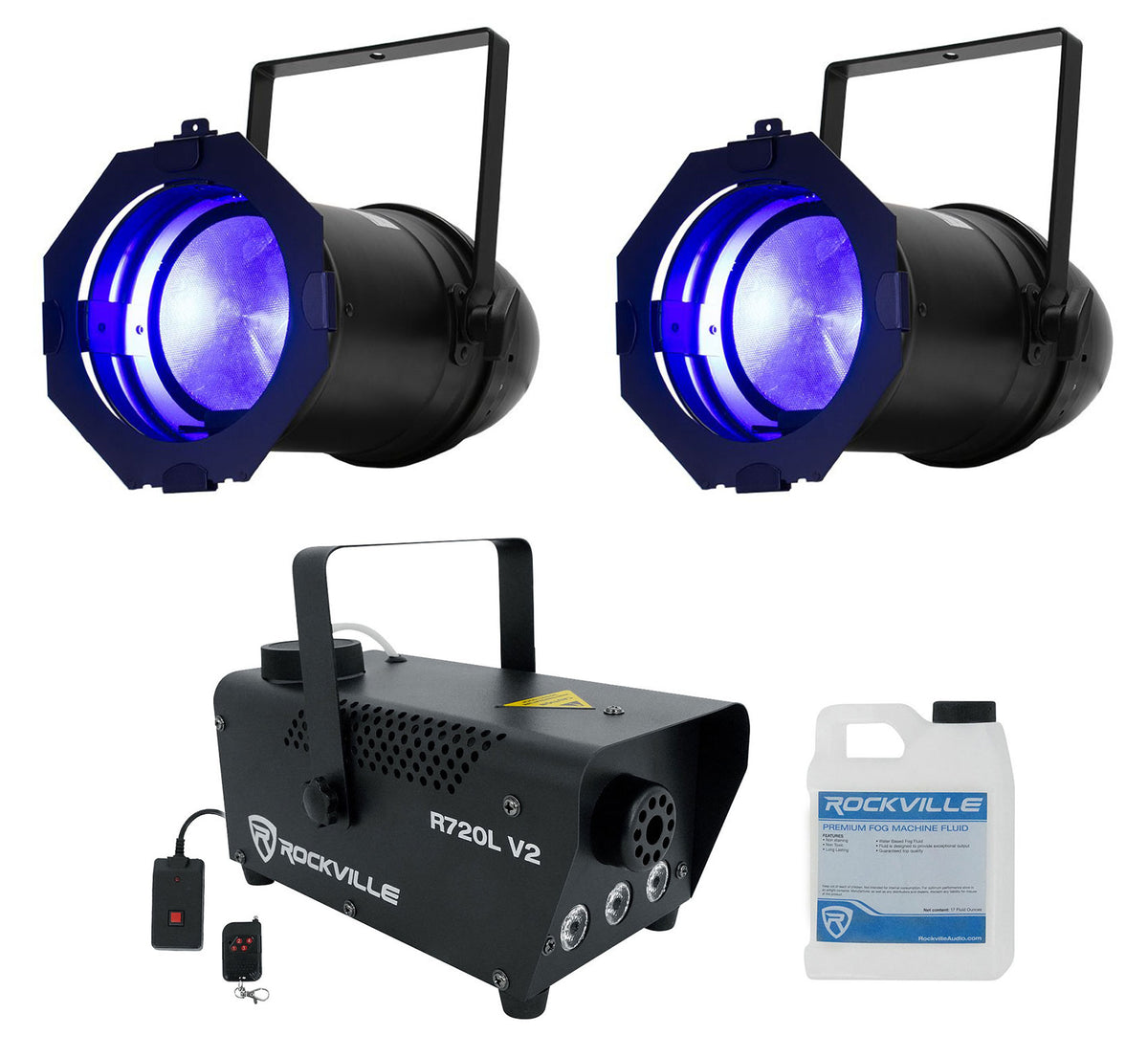 (2) Par Z150 RGBA 150W RGBA LED DMX Par Can Lights + R720L V2 LED Fogger