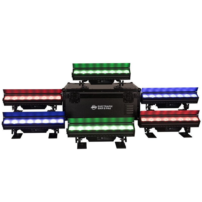 American DJ ADJ ElectraPix Bar 8 Pak (6) DMX RGBAL+UV Bar Lights w/ Flight Case