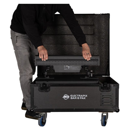 American DJ ADJ ElectraPix Bar 8 Pak (6) DMX RGBAL+UV Bar Lights w/ Flight Case