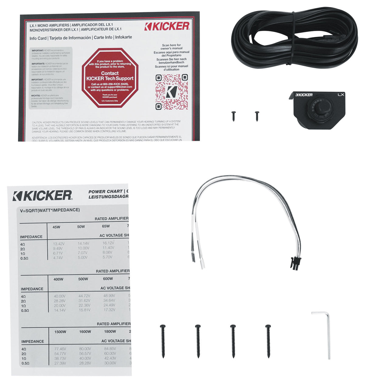 Kicker 51LX12501 1250w Mono Car Amplifier w/Smart Bass Class D Sub Amp LX1250.1