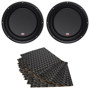 (2) MTX 3510-04S 10" 600w Shallow Mount Subwoofers+Sound Vibration Deadener Kit