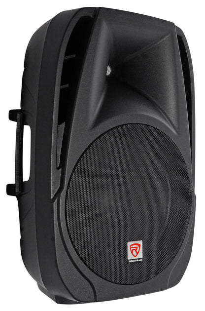 Rockville RPG2X15 BOX 1 15” 1400 Watts ABS molded DJ PA Passive Speaker+Mixer+Stand+(2) Microphones+Cables