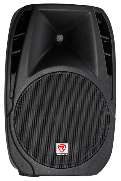 Rockville RPG2X15 BOX 1 15” 1400 Watts ABS molded DJ PA Passive Speaker+Mixer+Stand+(2) Microphones+Cables