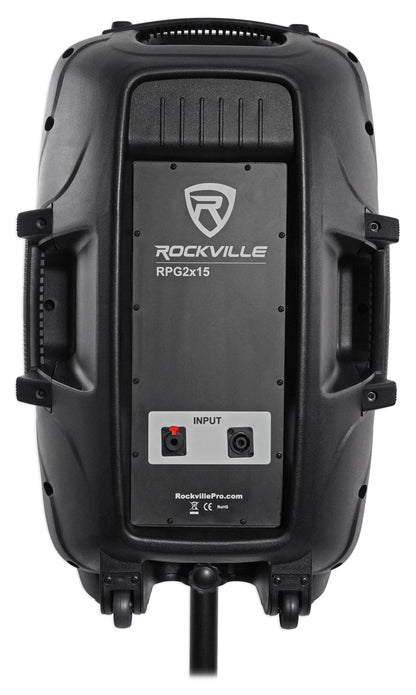 Rockville RPG2X15 BOX 1 15” 1400 Watts ABS molded DJ PA Passive Speaker+Mixer+Stand+(2) Microphones+Cables