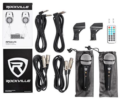 Rockville RPG2X15 BOX 1 15” 1400 Watts ABS molded DJ PA Passive Speaker+Mixer+Stand+(2) Microphones+Cables