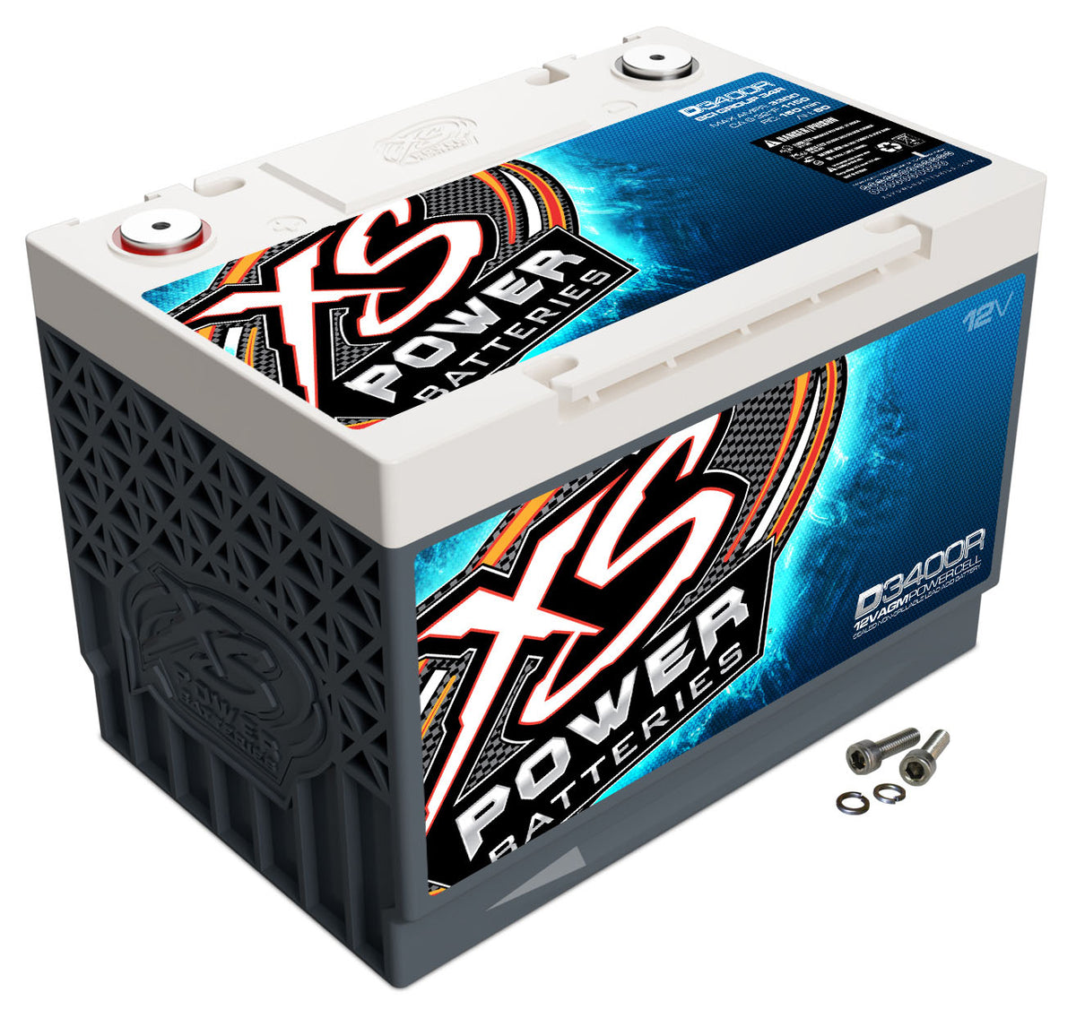 XS Power D3400R 12V 2500-4000W Range AGM Battery with M6 Terminal Bolt-Max 3300A