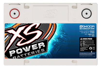 XS Power D3400R 12V 2500-4000W Range AGM Battery with M6 Terminal Bolt-Max 3300A