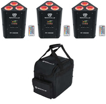 (3) RF WEDGE BLACK RGBWA+UV Battery Wireless DMX Up Lights+Remotes+Bag