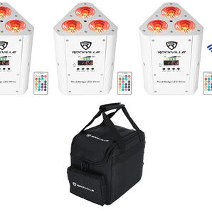 (3) Rockville RockWedge LED White RGBWA+UV Rechargeable Wireless DMX Lights+Bag